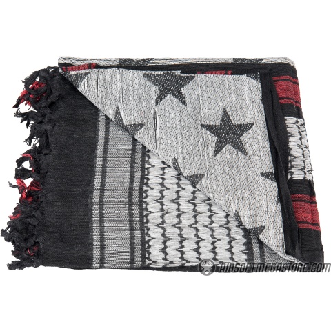 Lancer Tactical Multi-Purpose Shemagh Face Head Wrap w/ Black Stars - RED / WHITE