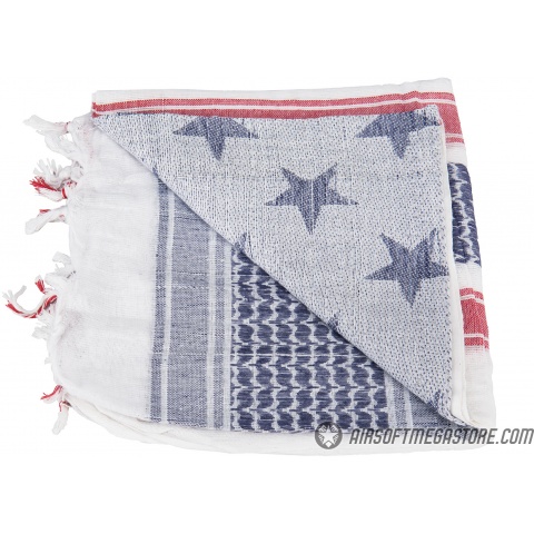 Lancer Tactical Multi-Purpose Shemagh Face Head Wrap w/ Blue Stars - WHITE / BLUE / RED