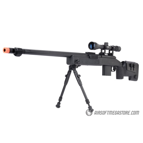 WellFire MB4416 M40A3 Bolt Action Sniper Rifle w/ Scope & Bipod - BLACK