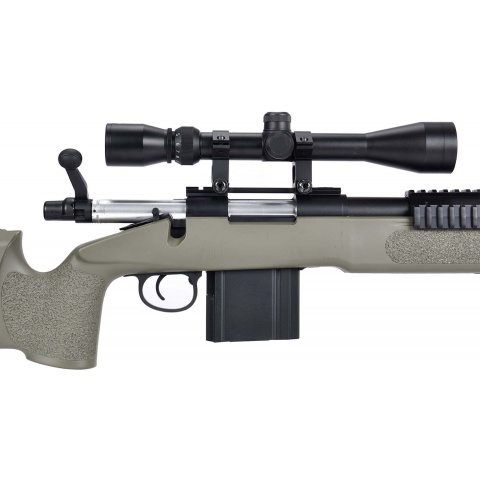 WellFire MB4417 M40A3 Bolt Action Airsoft Sniper Rifle w/ Scope & Bipod - OD GREEN