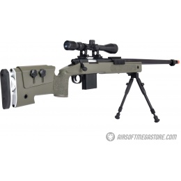 WellFire MB4417 M40A3 Bolt Action Airsoft Sniper Rifle w/ Scope & Bipod - OD GREEN