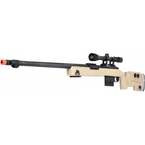 WellFire MB4417 M40A3 Bolt Action Airsoft Sniper Rifle w/ Scope - TAN
