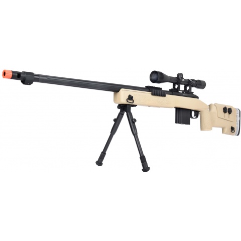 WellFire MB4417 M40A3 Bolt Action Airsoft Sniper Rifle w/ Scope & Bipod - TAN