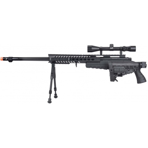 WellFire MB4418-1 Bolt Action Airsoft Sniper Rifle w/ Scope & Bipod - BLACK
