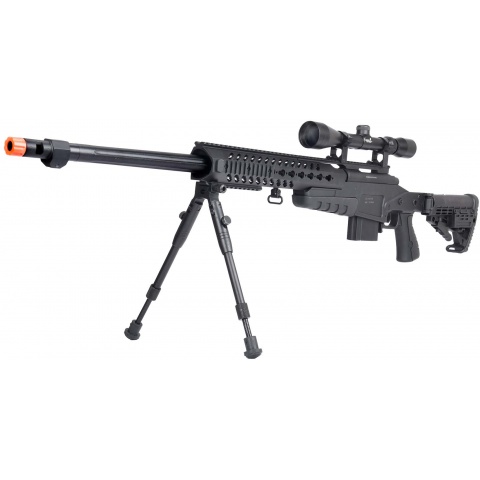 WellFire MB4418-1 Bolt Action Airsoft Sniper Rifle w/ Scope & Bipod - BLACK