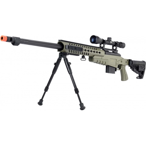 WellFire MB4418-1 Bolt Action Airsoft Sniper Rifle w/ Scope & Bipod - OD GREEN