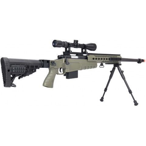 WellFire MB4418-1 Bolt Action Airsoft Sniper Rifle w/ Scope & Bipod - OD GREEN