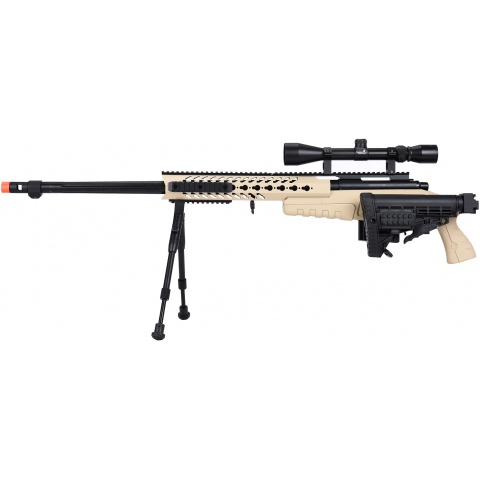 WellFire MB4418-1 Bolt Action Airsoft Sniper Rifle w/ Scope & Bipod - TAN