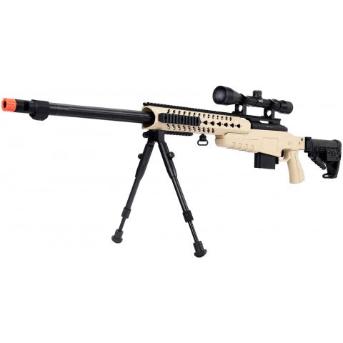 WellFire MB4418-1 Bolt Action Airsoft Sniper Rifle w/ Scope & Bipod - TAN