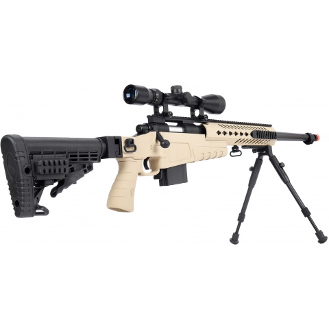 WellFire MB4418-1 Bolt Action Airsoft Sniper Rifle w/ Scope & Bipod - TAN