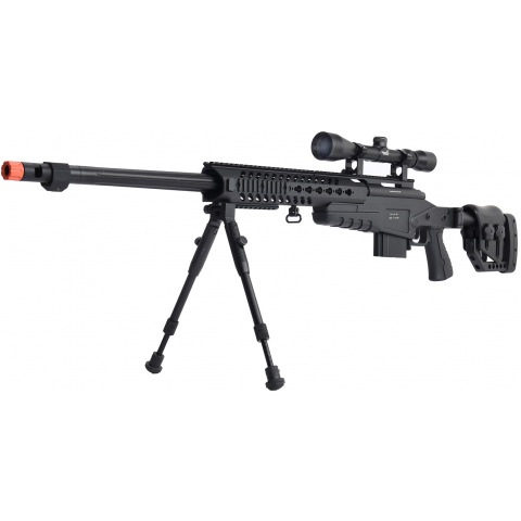 WellFire MB4418-2 Bolt Action Airsoft Sniper Rifle w/ Scope & Bipod - BLACK