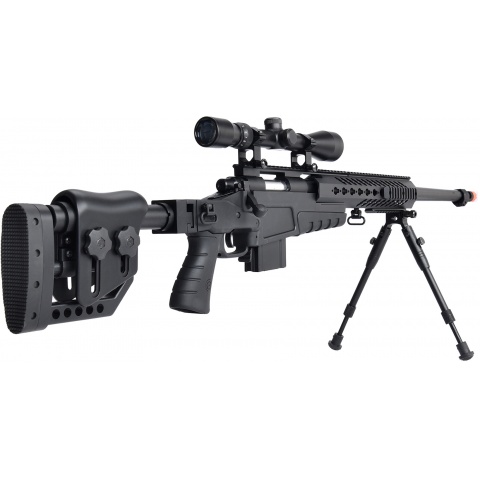 WellFire MB4418-2 Bolt Action Airsoft Sniper Rifle w/ Scope & Bipod - BLACK