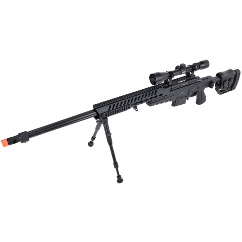 WellFire MB4418-2 Bolt Action Airsoft Sniper Rifle w/ Scope & Bipod - BLACK