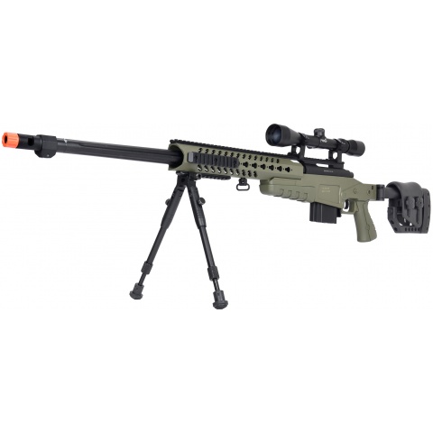 WellFire MB4418-2 Bolt Action Airsoft Sniper Rifle w/ Scope & Bipod - OD GREEN