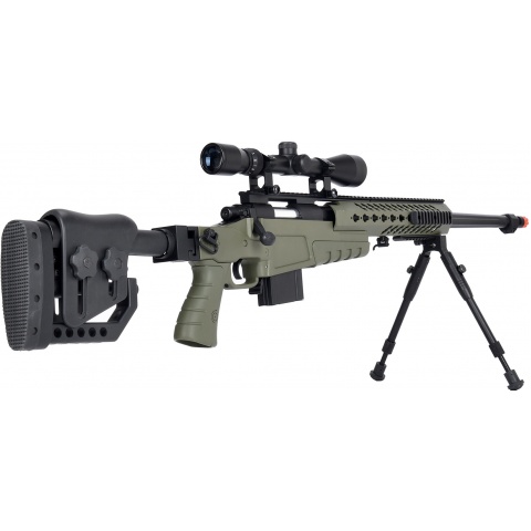 WellFire MB4418-2 Bolt Action Airsoft Sniper Rifle w/ Scope & Bipod - OD GREEN
