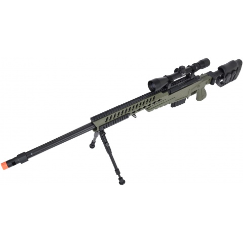 WellFire MB4418-2 Bolt Action Airsoft Sniper Rifle w/ Scope & Bipod - OD GREEN