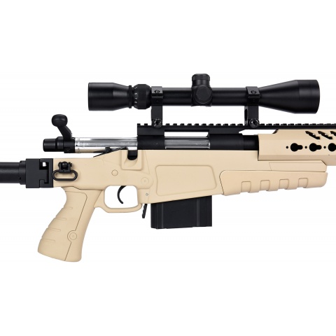 WellFire MB4418-2 Bolt Action Airsoft Sniper Rifle w/ Scope & Bipod - TAN