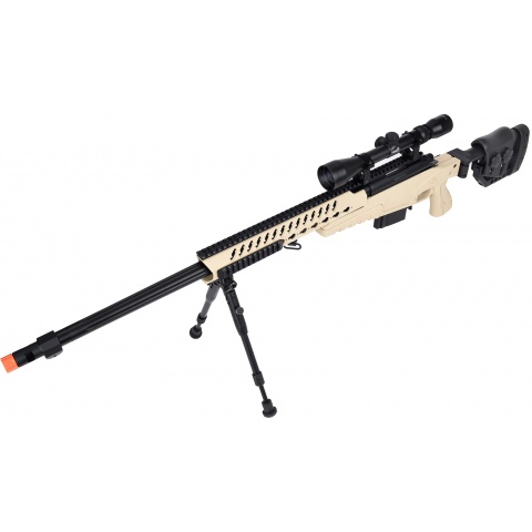 WellFire MB4418-2 Bolt Action Airsoft Sniper Rifle w/ Scope & Bipod - TAN