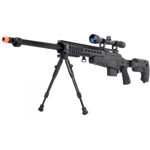 WellFire MB4418-3 Bolt Action Airsoft Sniper Rifle w/ Scope & Bipod - BLACK
