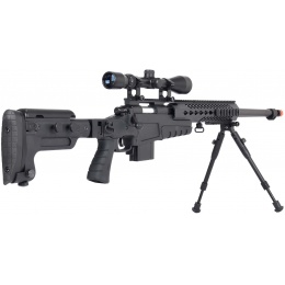 WellFire MB4418-3 Bolt Action Airsoft Sniper Rifle w/ Scope & Bipod - BLACK