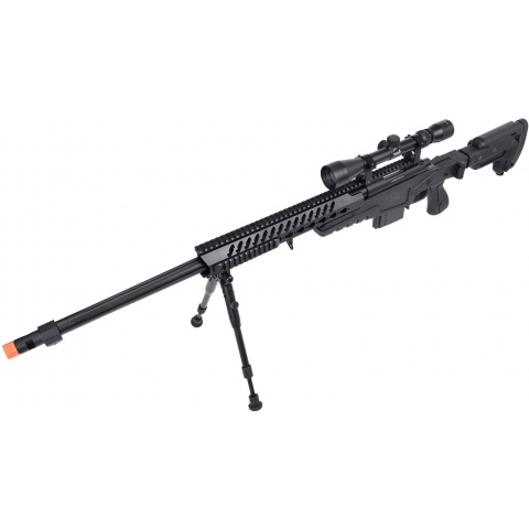 WellFire MB4418-3 Bolt Action Airsoft Sniper Rifle w/ Scope & Bipod - BLACK
