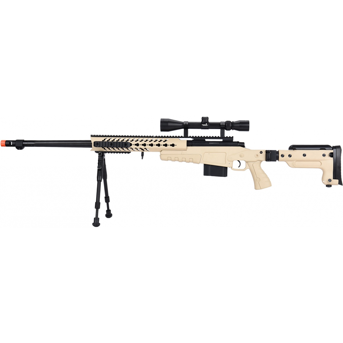 Lancer Tactical WellFire MB4418-3 Bolt Action Airsoft Sniper Rifle TAN 380 FPS 