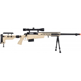 WellFire MB4418-3 Bolt Action Airsoft Sniper Rifle w/ Scope & Bipod - TAN