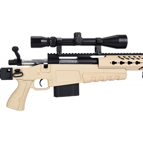 WellFire MB4418-3 Bolt Action Airsoft Sniper Rifle w/ Scope & Bipod - TAN