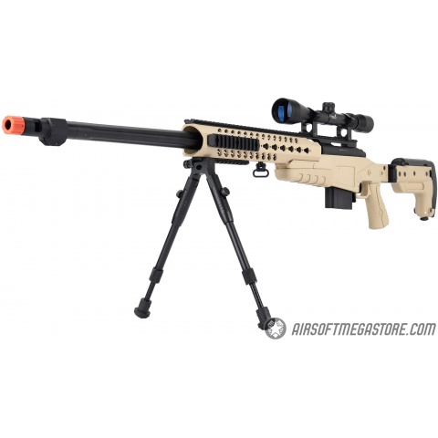 WellFire MB4418-3 Bolt Action Airsoft Sniper Rifle w/ Scope & Bipod - TAN