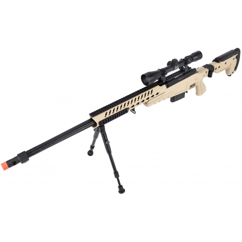 WellFire MB4418-3 Bolt Action Airsoft Sniper Rifle w/ Scope & Bipod - TAN