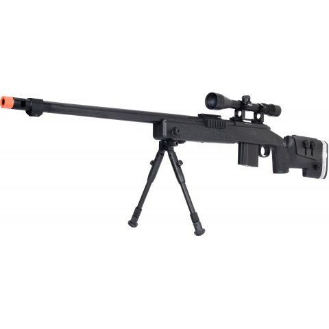 WellFire MB4417 M40A3 Bolt Action Airsoft Sniper Rifle w/ Scope & Bipod - BLACK