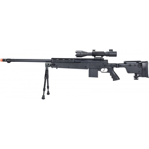 WellFire MB4407 Bolt Action Airsoft Sniper Rifle w/ Scope & Bipod - Black