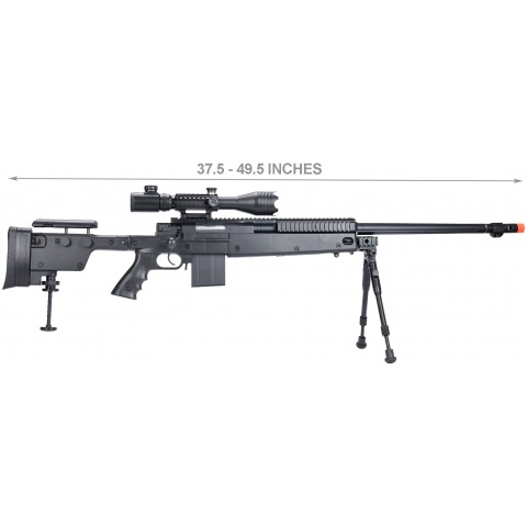 WellFire MB4407 Bolt Action Airsoft Sniper Rifle w/ Scope & Bipod - Black