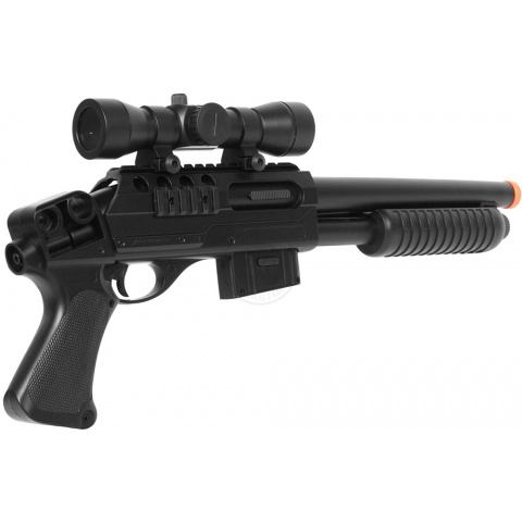Double Eagle Tactical Sawed-Off Pump Action Airsoft Shotgun w/ Scope, Laser (Color: Black)