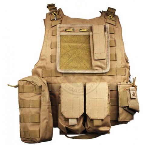 AMA MOLLE Modular Plate Carrier w/ 6 Pouches - TAN