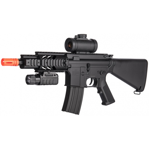 DE M4 CQB RIS Airsoft AEG Rifle w/ Flashlight + Red Dot Scope