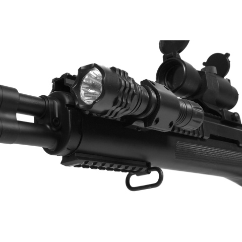 TSD M14 RIS Spring Sniper Rifle w/ Red Dot Scope & Flashlight - BLACK