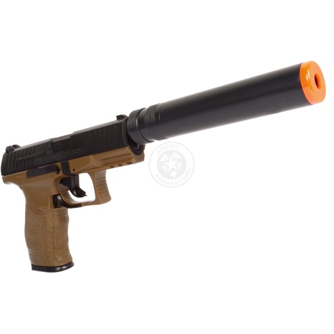 Umarex Licensed Airsoft Walther PPQ Spring Pistol w/ Suppressor - TAN