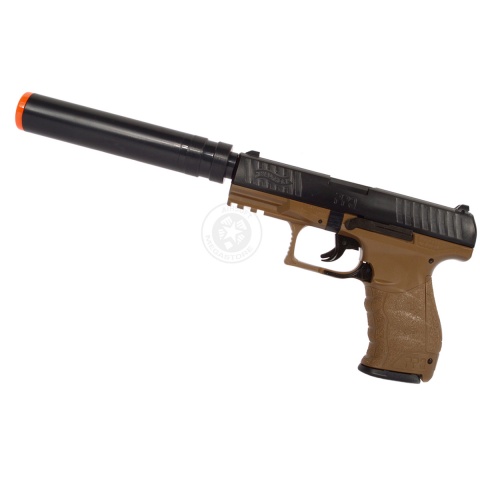 Umarex Licensed Airsoft Walther PPQ Spring Pistol w/ Suppressor - TAN