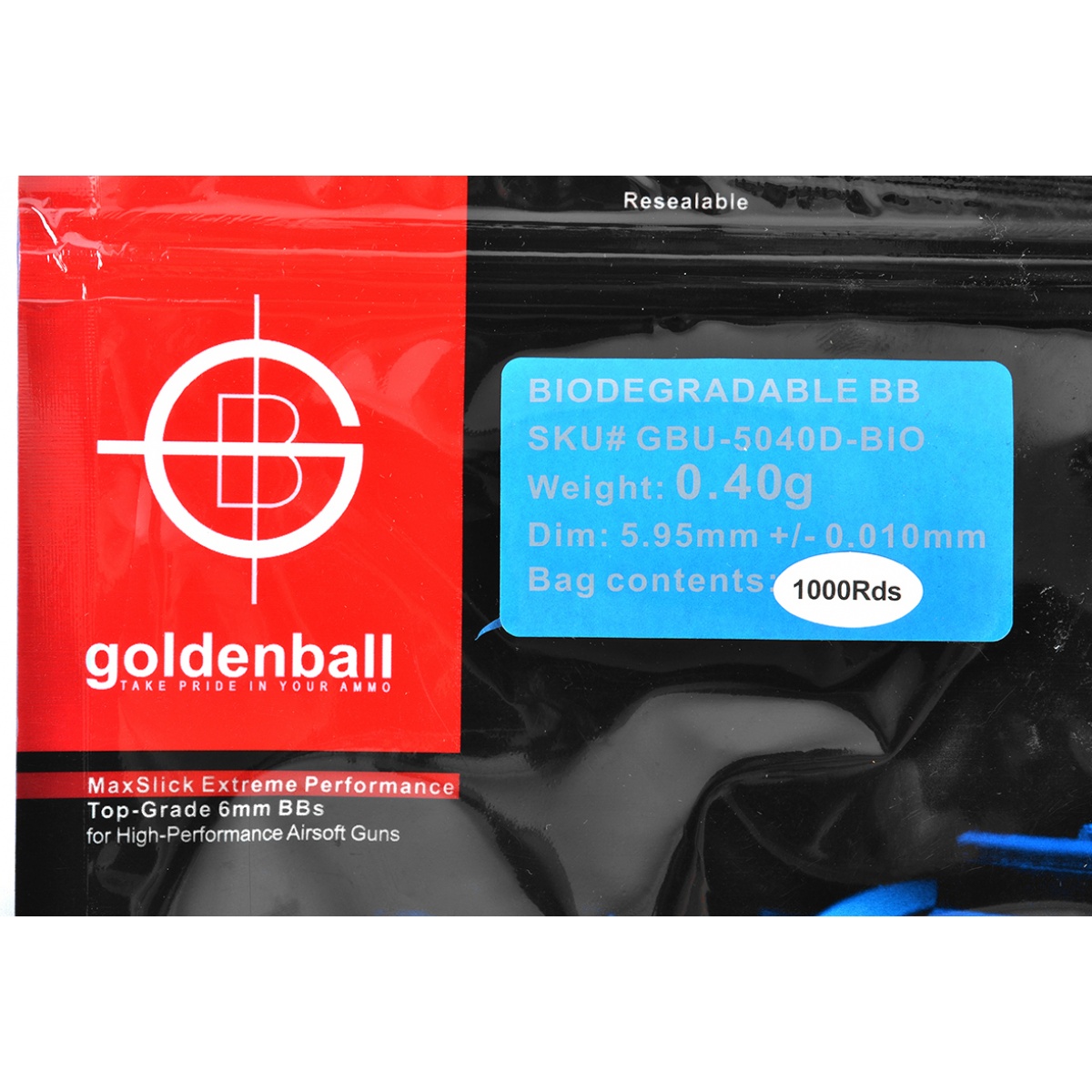 0.40g GoldenBall Biodegradable Airsoft BBs 1000rd Bag Black